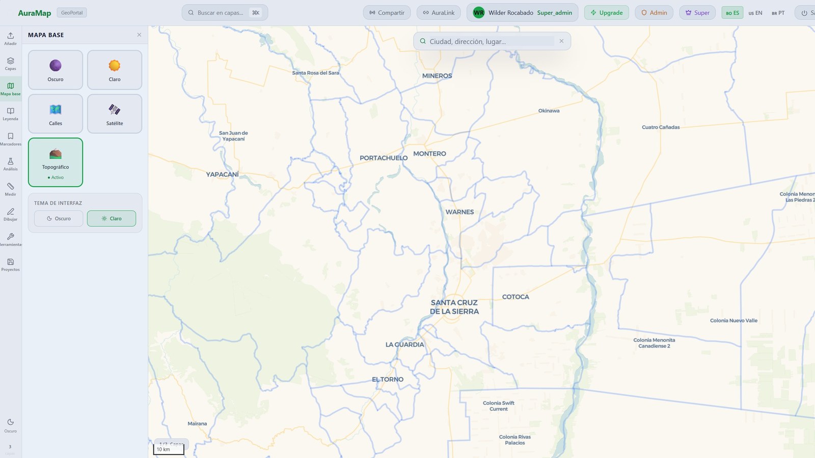 Mapa topográfico con capas